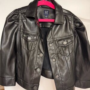 GAP Black Faux Leather Button-Front Jacket